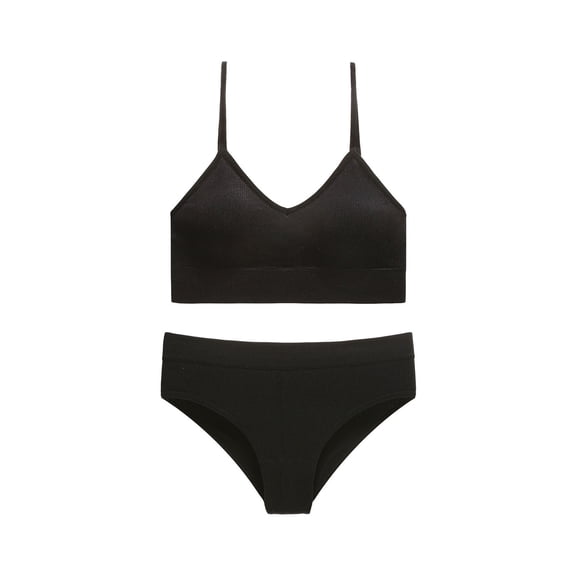ZQUUVOU Women's Bralette Panty Set Seamless Lace Trim Comfortable Wireless for Yoga Light Exercise Underwear Set Black