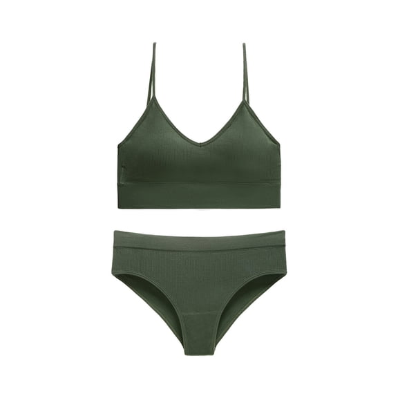 ZQUUVOU Women's Bralette Panty Set Seamless Lace Trim Comfortable Wireless for Yoga Light Exercise Underwear Set Olive Green
