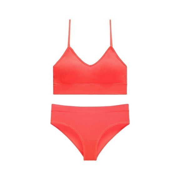 ZQUUVOU Women's Bralette Panty Set Seamless Lace Trim Comfortable Wireless for Yoga Light Exercise Underwear Set Orange