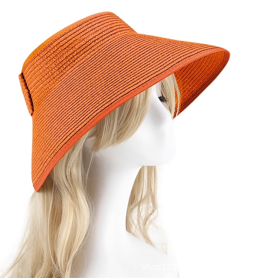 ZQUUVOU Women's Brimmed Visor Sun Hat Straw Braided Foldable Wide Brim Cap Packable Summer Vacation Brathable Beach Hat Orange