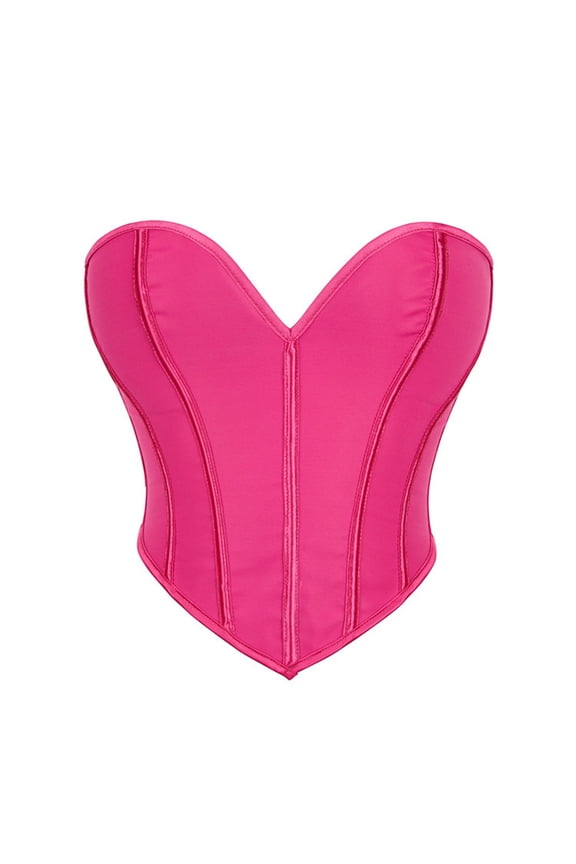 Women's Bustier Corset Top Strapless Overbust Boned Tummy Control Crop Bustier Waist Cincher Shapewear Hot Pink