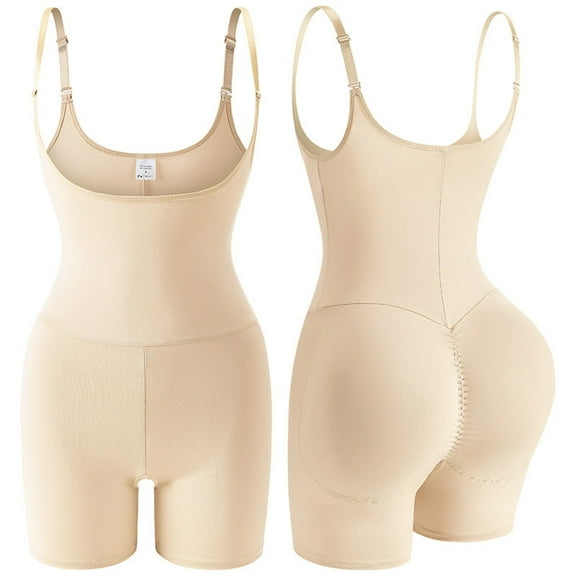 ZQUUVOU Women's Butt Lifting Shapewear Butterluxe Athletic Adjustable Strap Workout Sleeveless Padded Bodysuit Shorts Beige B
