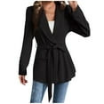 thumbnail image 1 of ZQUUVOU Women's Button Belt Blazer Jacket Fall Winter Long Sleeve Notch Collar Office Business Casual Outerwear Black, 1 of 5