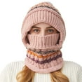 thumbnail image 1 of ZQUUVOU Women's Cable Knit Balaclava Beanie Neck Warmer Set Winter Color Ear Protection Pom Pom Two Piece Pink, 1 of 8
