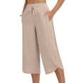 thumbnail image 1 of ZQUUVOU Women's Capris Pants Loose High Waist Elastic Pocket Side Slits Yoga Pants(Beige,M), 1 of 8