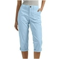 thumbnail image 1 of ZQUUVOU Women's Capris Pants Solid Color Elastic Waist Cargo Pants Pockets(Light Blue,S), 1 of 6