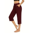 thumbnail image 1 of ZQUUVOU Women's Capris Pants Solid Elastic Waist Cropped Pants Casual Pocket(Burgundy,XL), 1 of 8