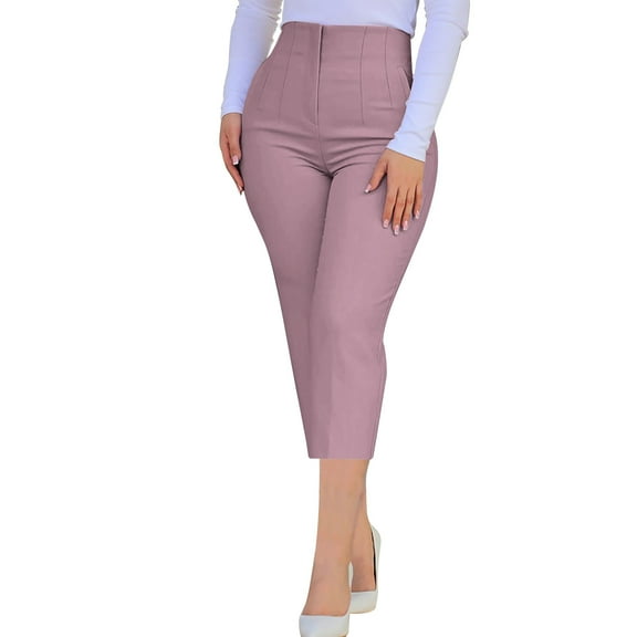 ZQUUVOU Women's Capris Shorts Solid Color High Waist Slim Fitting Pocket Pants(Pink,2XL)