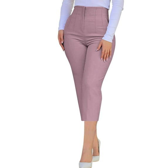 ZQUUVOU Women's Capris Shorts Solid Color High Waist Slim Fitting Pocket Pants（Pink,XL）