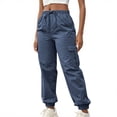 thumbnail image 1 of ZQUUVOU Women's Cargo Jogger Pants Drawstring Elastic Waist Pants Solid Color Multiple Pockets Casual Hiking Travel Trousers Blue, 1 of 9