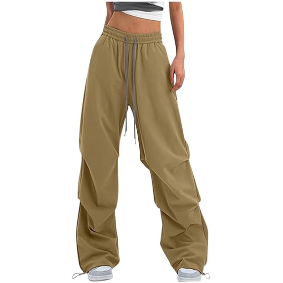 ZQUUVOU Women's Cargo Pants Elastic Drawstring Waistband Loose Wide Leg Quick Dry Athleisure Sport Pants with Pocket Yellow