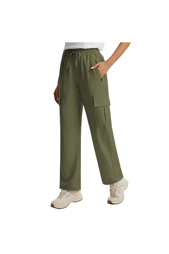 Women's Cargo Pants Solid Color Drying Multi Pocket Work Waterproof Sports Hiking Pants(Olive Green,2XL)