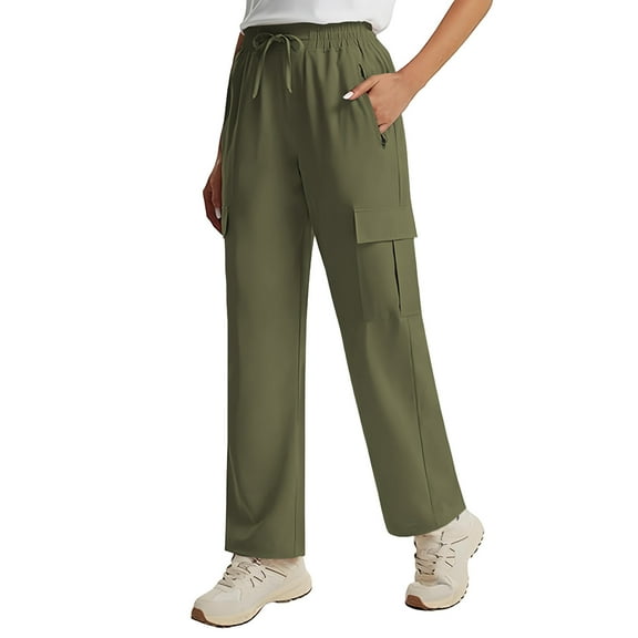 ZQUUVOU Women's Cargo Pants Solid Color Drying Multi Pocket Work Waterproof Sports Hiking Pants(Olive Green,XL)