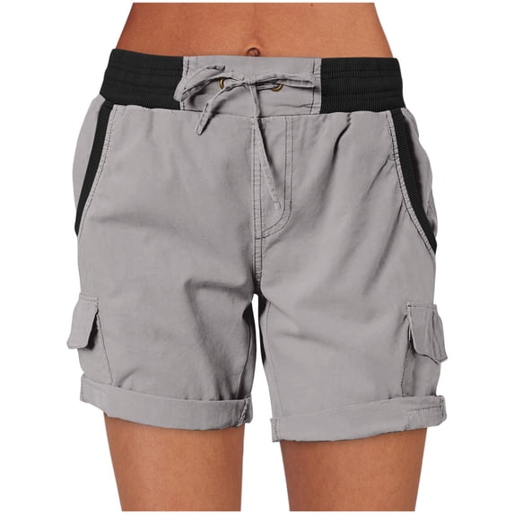 ZQUUVOU Women's Cargo Shorts Cotton Summer Solid Color Drawstring Work Pants with Pocket(Gray,L)
