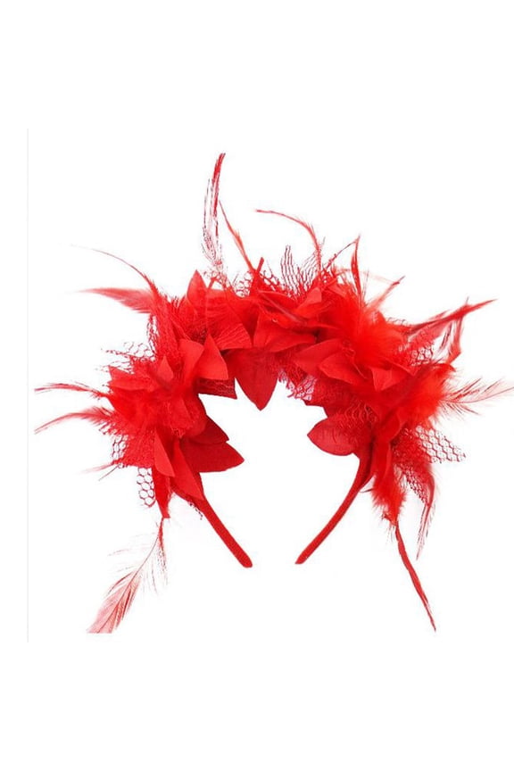 Women's Carnival Feather Headband Flower Party Hair Accessory Dance Headpiece Role Play Carnival Props Red