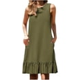 thumbnail image 1 of ZQUUVOU Women's Casaul Dress Round Neck Sleeveless Pleated Midi Dress Olive Green,L, 1 of 6
