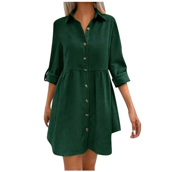 ZQUUVOU Women's Casual Dress Button Turndown Button Down 3/4 Sleeve Dresses Green,XL