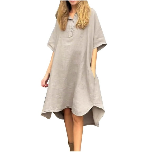 ZQUUVOU Women's Casual Dress Loose Fit Half Sleeve Dress Beige,S