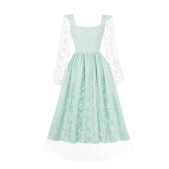 ZQUUVOU Women's Casual Dress Square Neck Long Sleeve A Line Dress A-Green,XL