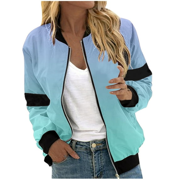 ZQUUVOU Women's Casual Lightweight Jackets Zip Up Spring Jacket Windbreaker With Pockets Light Blue