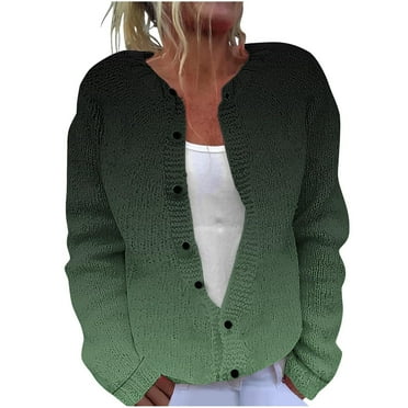 ZQUUVOU Women's Casual Printed Knitted Cardigan with Button Up Jacket And Top (Olive Green,M)