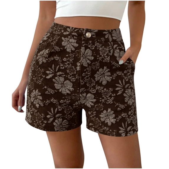 Zwiiyzr Women's Casual Shorts High-Waiste Button Shorts(Coffee,M)