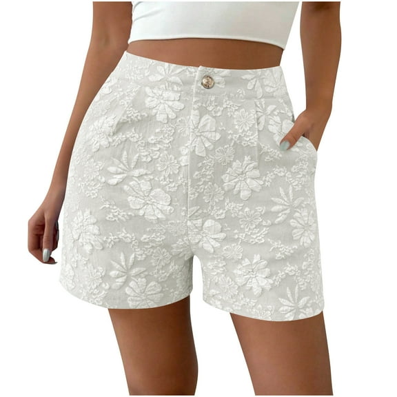 ZQUUVOU Women's Casual Shorts High-Waiste Button Shorts(White,L)