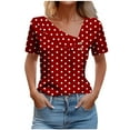 thumbnail image 1 of ZQUUVOU Women's Casual T-Shirt Short Sleeved Printed Button Tops Burgundy (L), 1 of 6