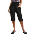 thumbnail image 1 of ZQUUVOU Women's Casual and Linen Solid Color Elastic Waist Pocket High Waisted Cropped Pants(Black,2XL), 1 of 6