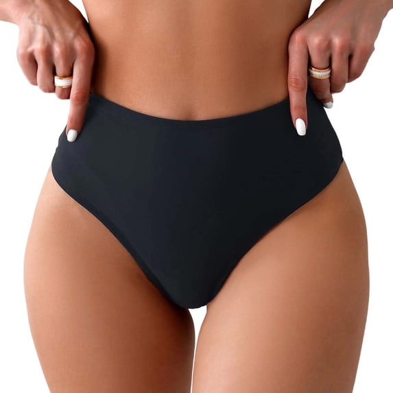 ZQUUVOU Women's Cheeky Thong Bikini Bottoms High Waist Ruched Quick Dry Beach High Cut Swimsuit Butt Bathing Suit Briefs Black
