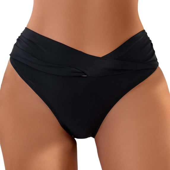 ZQUUVOU Women's Cheeky Thong Bikini Bottoms High Waist Ruched Quick Dry Beach High Cut Swimsuit Butt Bathing Suit Briefs Black