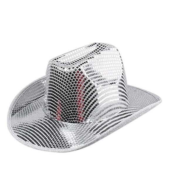 ZQUUVOU Women's Christmas Red Cowboy Hat Jazz Santa Sequined Snowflake Glitter Festival Party Headwear White