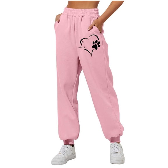 ZQUUVOU Women's Cinch Bottom Sweatpants Casual Cute Printing with Loose Thread Ankle Binding Sports Pants Pink A
