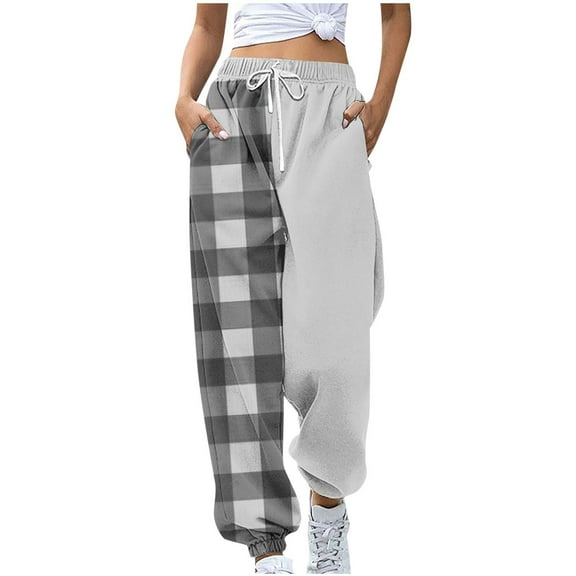 ZQUUVOU Women's Cinch Bottom Sweatpants Christmas Plaid Print Drawstring Joggers Cuffed Hem trendy Street Pants Gray A