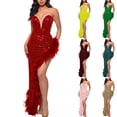 thumbnail image 1 of ZQUUVOU Women's Cocktail Dresses Strapless Backless High Split Long Maxi Dress Sleeveless Formal Gown for Prom Evening Burgundy, 1 of 5