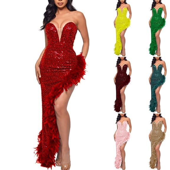 ZQUUVOU Women's Cocktail Dresses Strapless Backless High Split Long Maxi Dress Sleeveless Formal Gown for Prom Evening Burgundy