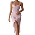 thumbnail image 1 of ZQUUVOU Women's Cocktail Slip Dress V Neck Spaghetti Strap Ruffle Hem Bodycon Thigh High Slit Elegant Party Outfit Pink, 1 of 7