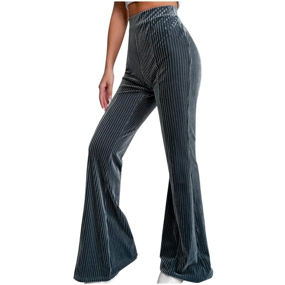 ZQUUVOU Women's Corduroy Flare Pants Solid Color Loose Casual Comfort Side Zipper Flared Pants Outdoor Wear Trousers Navy