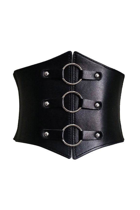 Women's Corset Belt Metal O-Ring Wide Elastic Waspie Waist Cincher Stretchy Dress Top Club Fashion Accent Black