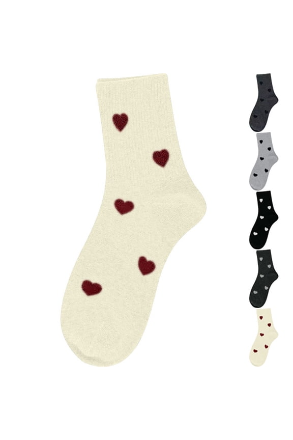Women's Cotton Crew Socks Cute Heart Print Soft Cotton Mid Calf Casual Daily Socks Soft Cushioned Casual Dress Sock Dark Gray