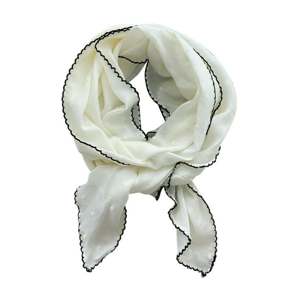 ZQUUVOU Women's Cotton Linen Lace Scarf Silk Scarf Versatile Neckerchief Head Scarf Bag with Decorative Scarf Beige