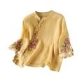 thumbnail image 1 of ZQUUVOU Women's Cotton Linen T-Shirt Embroidered Button 3/4 Sleeves Crew Neck Blouse Yellow (2XL), 1 of 3
