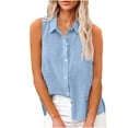 thumbnail image 1 of ZQUUVOU Women's Cotton Linen T-Shirt Turndown Callor Solid Color Sleeveless Button Light Blue (5XL), 1 of 6