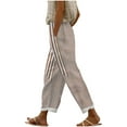 thumbnail image 1 of ZQUUVOU Women's Cotton Pants Stripe Pattern Linen Wide Leg Pants Elastic Waist with Pockets Breathable Trousers Khaki, 1 of 5
