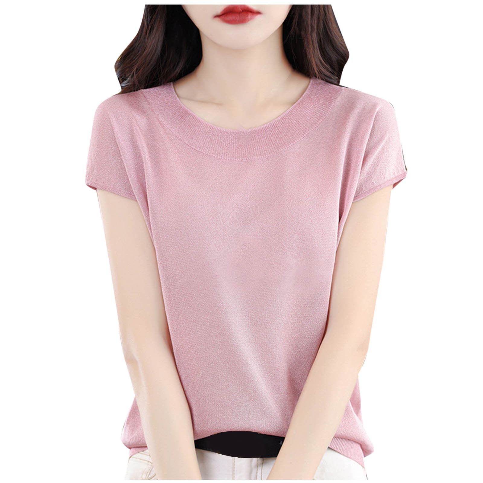 ZQUUVOU Women's Cotton T-Shirt Knit Solid Color Cap Sleeve Crew
