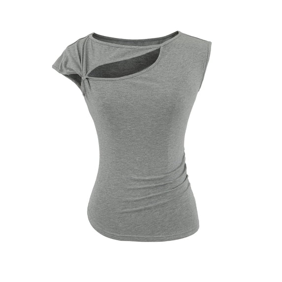Zwiiyzr Women's Hollow Out Cap Sleeve Top Cotton T-Shirts Casual Round Neck Solid Color Blouse