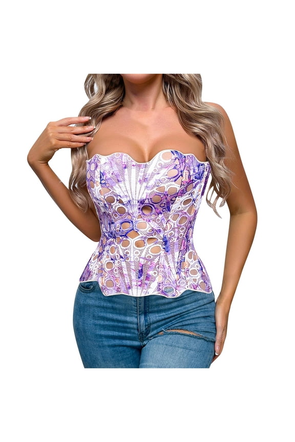 Women's Court Lace Corset Tops Victorian Elegant Bustier with Underwire Support Themed Parties Tube Tops Purple