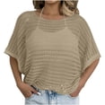 thumbnail image 1 of ZQUUVOU Women's Crochet Cover Up Summer Beach Round Neck Cut Out Sheer Tops Loose Fit Casual Resort Vacation Coverups Khaki, 1 of 5