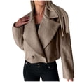 thumbnail image 1 of ZQUUVOU Women's Cropped Fleece Coat Notch Lapel Fall Winter Button Down Jacket Long Sleeve Plain Color Outerwear Coffee, 1 of 7
