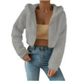 thumbnail image 1 of ZQUUVOU Women's Cropped Jacket Fall Winter Long Sleeve Reversible Fleece Jacket Full Zip Hooded Outerwear for Casual Warm Gray, 1 of 9